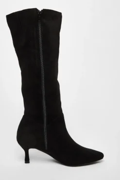 Quiz Black Faux Suede Low Heeled Boots Outlet