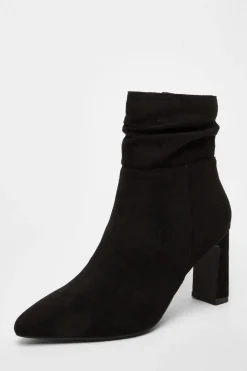 Quiz Black Faux Suede Ruched Ankle Boots Discount