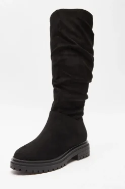 Quiz Black Faux Suede Ruched Boots Clearance