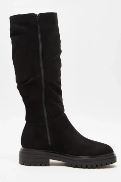 Quiz Black Faux Suede Ruched Boots Clearance