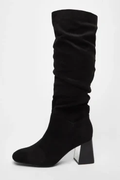 Quiz Faux Suede Ruched Heeled Boots Black Outlet