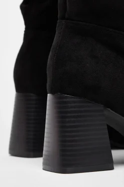 Quiz Faux Suede Ruched Heeled Boots Black Outlet