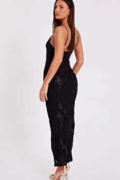 Quiz Floral Applique Midaxi Dress Black Hot