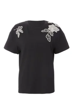 Quiz Black Floral Applique T-Shirt Sale