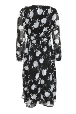 Quiz Black Floral Frill Wrap Midi Dress