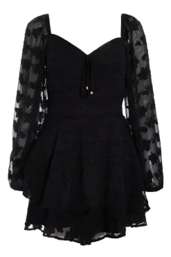 Quiz Floral Jacquard Tiered Playsuit Black Outlet