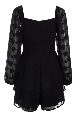 Quiz Floral Jacquard Tiered Playsuit Black Outlet