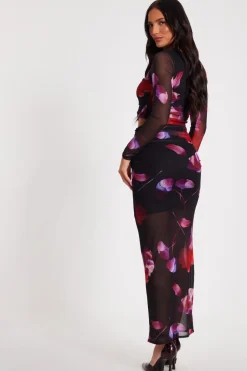 Quiz Black Floral Mesh Crop Top Sale