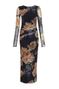 Quiz Black Floral Mesh Midaxi Dress Discount