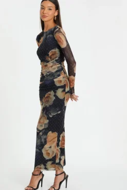 Quiz Black Floral Mesh Midaxi Dress Discount