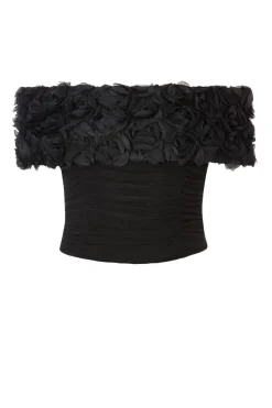 Quiz Floral Mesh Top Black Clearance