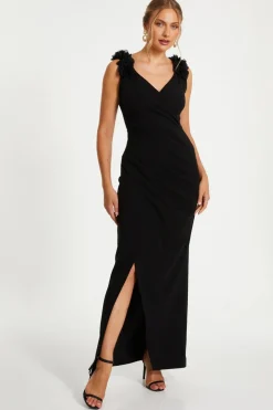 Quiz Black Floral Strap Maxi Wrap Dress Outlet