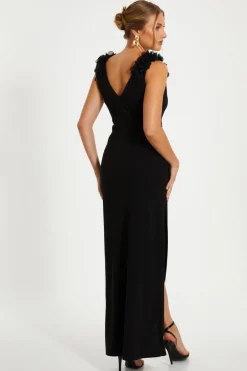 Quiz Black Floral Strap Maxi Wrap Dress Outlet