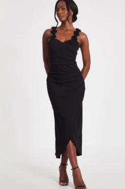 Quiz Floral Trim Midaxi Dress Black Sale