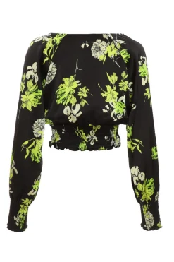 Quiz Black Floral Wrap Crop Top Hot