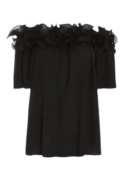 Quiz Black Frill Bardot Top Outlet