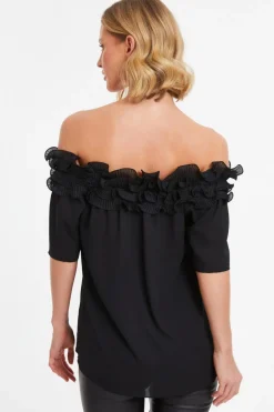 Quiz Black Frill Bardot Top Outlet