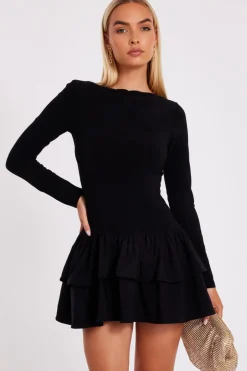 Quiz Black Frill Mini Dress Hot