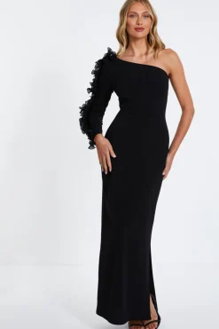 Quiz Black Frill One Shoulder Maxi Dress Hot