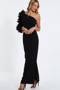 Quiz Black Frill One Shoulder Maxi Dress Hot