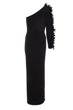 Quiz Black Frill One Shoulder Maxi Dress Hot