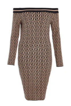 Quiz Black Geometric Bardot Mini Dress Sale