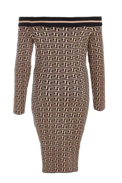 Quiz Black Geometric Bardot Mini Dress Sale