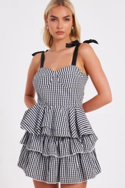 Quiz Black Gingham Peplum Top Sale