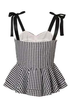 Quiz Black Gingham Peplum Top Sale