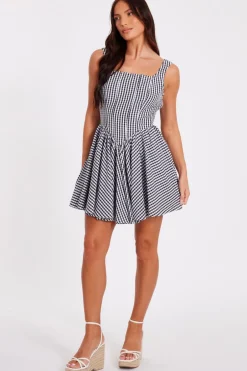 Quiz Black Gingham Skater Dress Hot