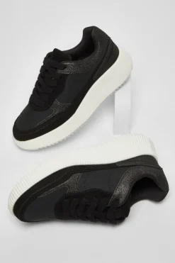Quiz Black Glitter Chunky Trainers Hot