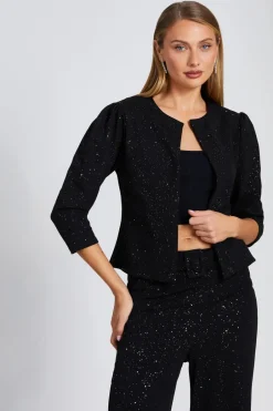 Quiz Black Glitter Cropped Jacket Outlet
