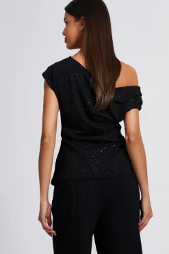 Quiz Black Glitter Drape Neck Top Online