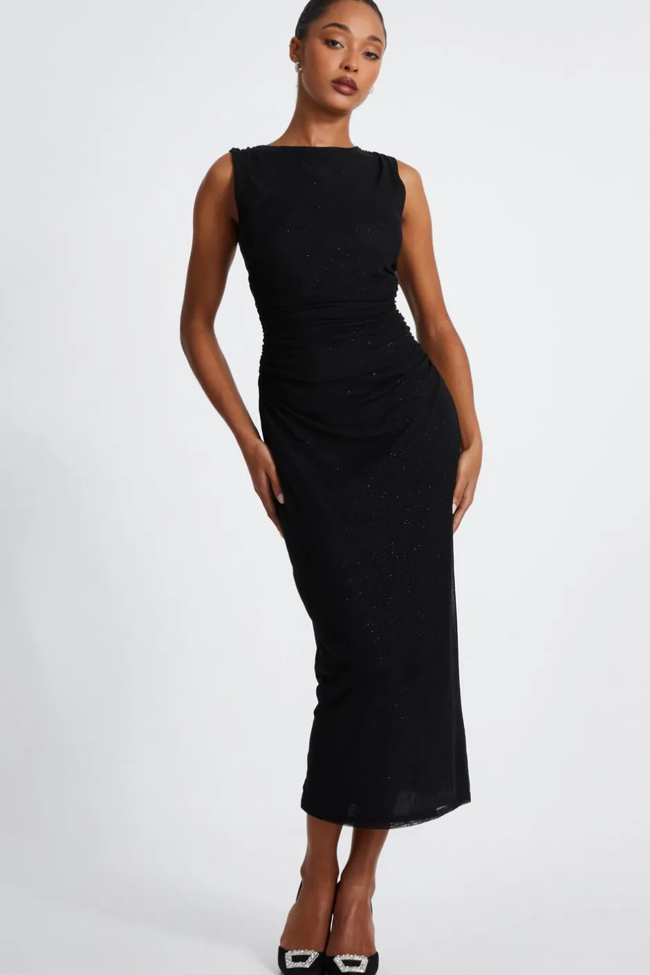Quiz Glitter Mesh Midaxi Dress Black Best