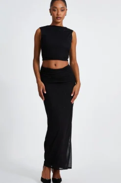 Quiz Glitter Mesh Midaxi Skirt Black Best