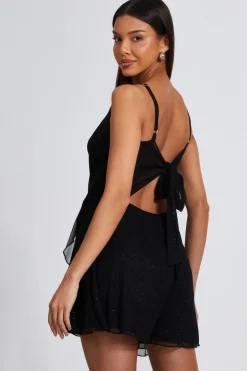 Quiz Black Glitter Mesh Skort Playsuit Discount
