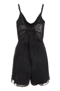 Quiz Black Glitter Mesh Skort Playsuit Discount