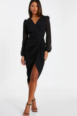 Quiz Black Glitter Midi Dress Hot