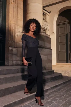 Quiz Black Glitter Palazzo Jumpsuit Best