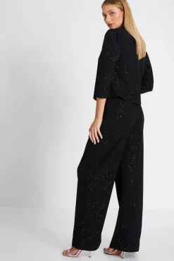 Quiz Black Glitter Palazzo Trousers Online