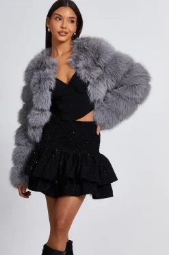 Quiz Glitter Shirred Waist Skirt Black Online
