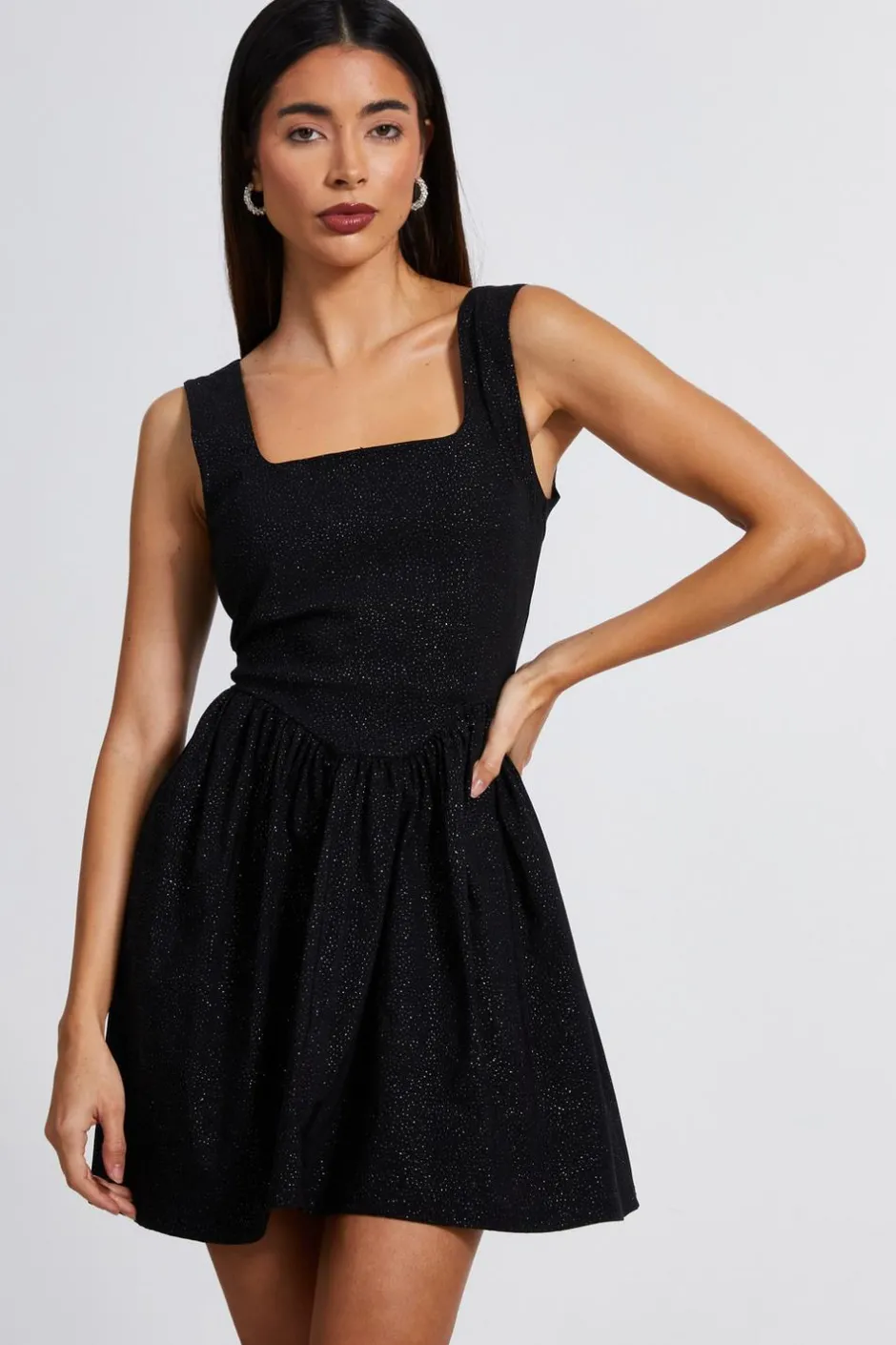 Quiz Black Glitter Skater Dress Hot