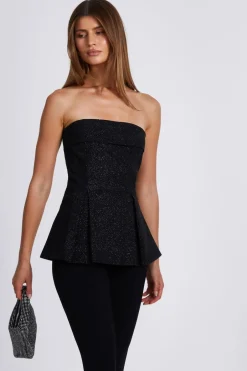 Quiz Black Glitter Strapless Peplum Top Best