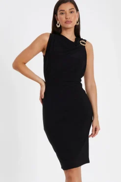 Quiz Black Gold Buckle Detail Midi Dress Outlet