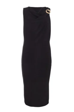 Quiz Black Gold Buckle Detail Midi Dress Outlet