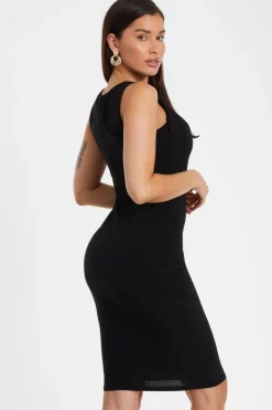 Quiz Black Gold Buckle Detail Midi Dress Outlet