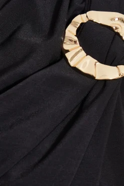 Quiz Black Gold Buckle Detail Midi Dress Outlet