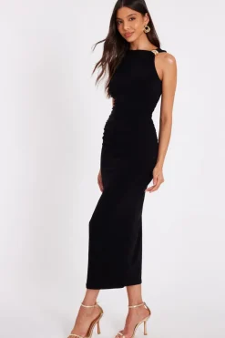 Quiz Gold Buckle Midaxi Dress Black