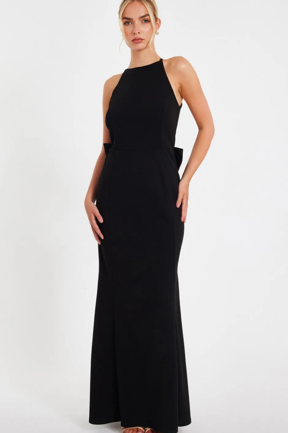 Quiz Halter Neck Fishtail Maxi Dress Black Outlet