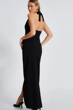 Quiz Black Halter Neck Maxi Dress New